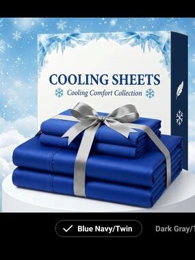 New Bamboo Fiber Cooling Sheets Twin Set in Navy Blue